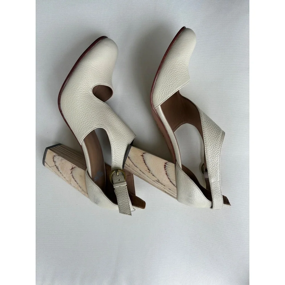Fortress of Inca Adriana Block Heel Pump Women 38 Cream Leather‎ Cutout Boho
